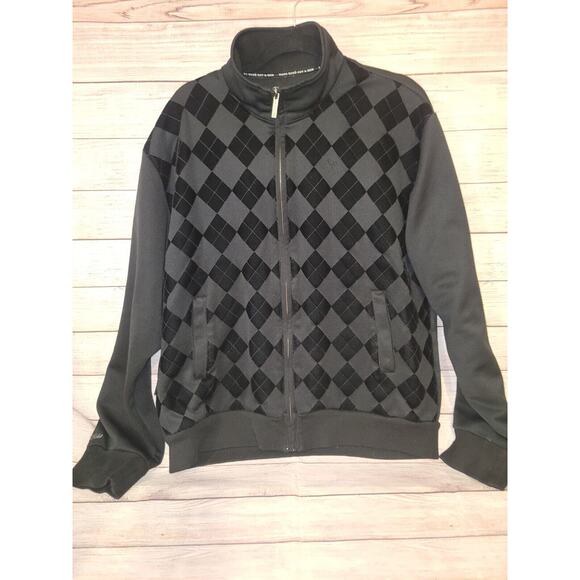 Marc Ecko Sweater Mens‎ X Large Black Argyle Full Zip Retro Streetwear Designer - Picture 1 of 4
